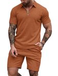 EISHOPEER Men's Tracksuit 2 Piece Short Sleeve Polo Jogging Track Suit Athletic Casual Sweatsuit Caramel XX-Large