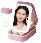 INOVERA (LABEL) Makeup Organizer Bag for Women & Girls - Stylish Compact Faux Leather Vanity Box - Travel Cosmetic Organiser Case with LED Mirror (Pink)