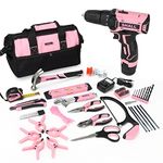 SHALL 222-Piece Pink Drill Driver and Home Tool Set, 12V Electric Drill Combo Kit, 3/8" Keyless Chuck, 12" Wide Mouth Open Tool Bag, for Drilling Wood/Metal, Women DIY Projects