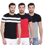 VIMAL JONNEY Men Regular Fit Tshirts Multi-Coloured Small Pack of 3-T_8_MLG_8_BLK_7_MLG-03-S