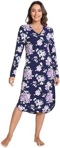 GYS Womens Bamboo Viscose Long Sleeve Nightgown Soft Comfy V Neck Long Night Shirts Sleepwear, Purple Floral, XX-Large Plus