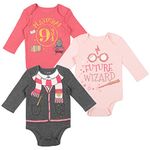 Harry Potter Hermione Baby 3 Pack Long Sleeve Bodysuits (Newborn-Infant), Red / Pink / Heather Grey, 6-9 Months