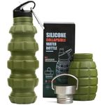 Collapsible Water Bottle 580ml Leak Proof - 2 Lids, Carabiner, Gift Box - Reusable Silicone Water Bottle Men for Dad Birthday Gift - Foldable Travel Water Bottle for Gym & Sport - Green Accessories