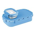 CELLO Matrix Big Lunch Box, Dark Blue | Stainless Steel Lunch Box with Inner Separate Veg Box | Leak Proof and Break Resistant | Tiffin for Adults with Snap Lock | Ideal for Office, School, College