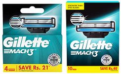 Gillette Mach 3 Manual Shaving Razor Blades - 4s Pack (Cartridge) & Mach 3 Shaving Blades- Pack of 10 (Cartridges)