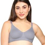 BLOSSOM Women's Moulded Double Layered Full Coverage Non Wired Non Padded 92% Cotton & 8% Elastane Back Closure T-Shirt Bra with Nipple Concealer Encircle_Silver Grey_34B