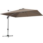 DORTALA 10 FT Patio Offset Cantilever Umbrella w/ Cross Base, Outdoor Square Hanging Market Umbrella, Outdoor Umbrella w/ Crank Lift and Step Pedal, 360 Degree Rotation, Polyester Canopy Garden Umbrella w/ Aluminum Pole for Garden, Deck, Tan