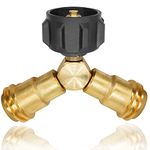 Propane Y Splitter Tee Solid Brass Adapter, Propane Splitter Gas Connector with 1-Male QCC and 2-Female QCC, Works for BBQ Grill, Heater Stove, Gas Burner and More