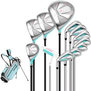 PGM Women's Complete 12-Club Golf Set with Stand Bag & Hybrid - Left-Handed | For Petite & Average-Height Women; 12 Clubs from Tee to Green, Plus a Dual-Strap Stand Bag for Practice Days and Golf Rounds.