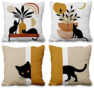 Aoihrraan 61x61cm Lot de 4 Chat Noir Housse De Coussin Bohème Abstrait Art Lin De Coussincarré Taie d'oreiller Décoration pour Ferme Extérieur Patio Jardin Salon Canapé Chambre À Coucher Cadeaux