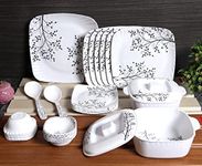 Golden Fish Floral Printed Melamine Full Size Dinner Set, 31 Pieces, White Base