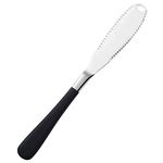 TOMATUS 1 Pcs Butter Knife, 3 in 1 Stainless Steel Spreader Serrated Edge Shredding Slots Easy to Hold for Bread Butter Cheese Jam Slicer (Silver-Black)