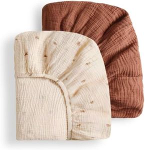 Blissful Diary Muslin Crib Sheets for Girl Boy, Boho Neutral Soft Cotton Baby Sheet for 52''x28'' Standard Crib Mattress, 2 Pack(Sunshine&Brown)