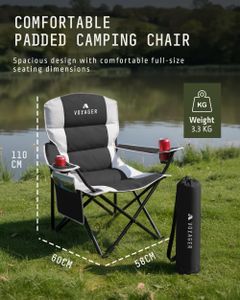 Voyager Folding Camping Chairs 2-Pack with Cooler Bag – Black, Padded