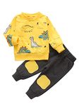 Geagodelia Baby Boy Clothes Outfits Fall Winter Dinosaur Print Tracksuit Long Sleeve Sweatshirt Trouser Set (C Yellow, 2-3 Years)