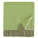 Linen & Cotton Soft Thick Wool Throw/Blanket Columbus - 100% Pure New Zealand Wool, Green/Beige (140 x 200cm) Travel/Warm Plaid for Sofa Bed Couch Settee Bedspread Single Double Lambswool