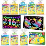 ZMLM Party Bag Fillers for Kids Rainbow Scratch Art for Kids Party Favors: Birthday Gifts Toys Bulk Scratch Art Notebook 16 Pack Scratch Paper Party Favor Art Craft Kit Scratch Pads Classroom Prizes