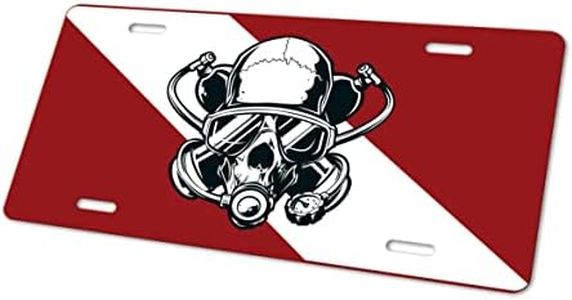Diving Decorative Car Front License Plate Car Plate - Durable Aluminum Custom Plate, Universal Compatibility for Cars, Rvs, & Trucks, for Friends & Family, Diver Skull #1, 6" L x 12" W