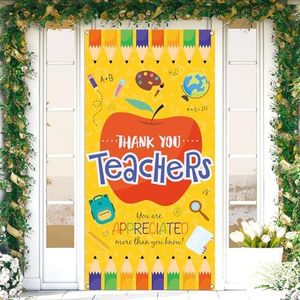 Sunwer Thank You Teachers Door Cover May Teacher Appreciation Week Decoration School Classroom Front Porch Sign Backdrop Banner