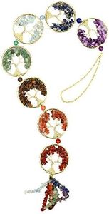 7 Pietre Chakra Albero di Cristalli di Guarigione Reiki Della Vita Pietre Preziose Naturali Ornamento da Appendere, Yoga Protezione Decorazione Della Parete di Casa per Buona Fortuna (D'oro)