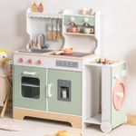 ROBUD Children's Wooden Kitchen with Coffee Machine, Ice Cube Machine, Grill, Tableware and Toy Food - Suitable for Children from 3 Years