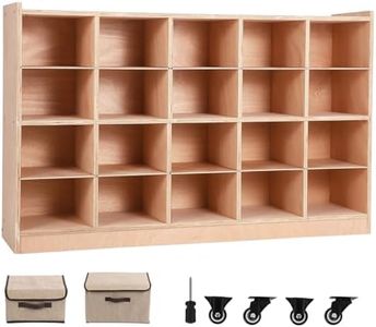 Festisoul Mobile Storage Cabinet with 20 Cubbies, CL-011 Coat Locker with Hooks & Anti-Tip Anchors, 4 Casters Included, Natural Wood Finish, Perfect for Training Rooms, Offices, Daycares & Home, USA