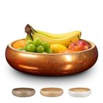 LEXA Bamboo Fruit Bowl for Kitchen Counter, 12 Inch Large & Round, Artisan Lacquered Wooden Fruit Bowl or Candy Bowl, Handcrafted Bamboo Fruit Basket for Kitchen & Home Decor (Copper)