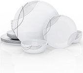 MEKY 18-Piece Kitchen Dinnerware Set,Plates,Bowls,Break and Chip Resistant,Dish Sets Service for 6,Simple Lines, White-Gray