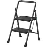 2 Step Ladder, RIKADE Folding Step Stool, Step Stool with Wide Anti-Slip Pedal, Lightweight, Portable Folding Step Ladder with Handgrip, Multi-use Steel Ladder for Household and Office