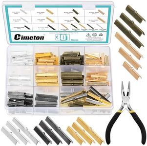 Cimeton 301Pcs Iron Ribbon Ends with Pliers Assortment Kit for Bookmark Making Crimp Ends Pinch Crimp Clamps Leather Cord Ends Fasteners Clasp for Jewelry Making Findings