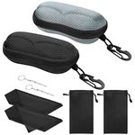 MoKo EVA Semi Hard Shell Sunglasses Case 2 Pack, Unisex Anti-Scratch Protective Eyeglasses Storage Case Eyewear Holder with Metal Hanging Hook Mini Screwdriver for Men Women, Black & Gray