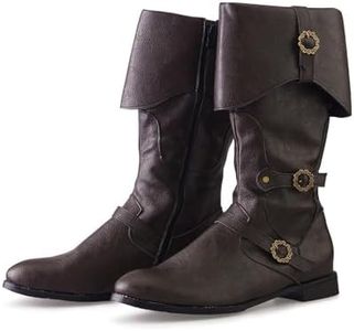 DUNHAO COS Men's Faux Leather Medieval Boots Viking Pirate Costume Boots Renaissance Faire Cosplay Shoes- Brown US 11/CH 45