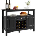 COSTWAY Sideboard with 12 Wine Rack, Freestanding Storage Cabinet with Drawer, 2 Doors, Shelf and 5 Legs, Kitchen Cupboard Buffet for Farmhouse, Dining Room, Living Room