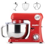 AGARO Supreme Stand Mixer 1500W with 6.2L SS Bowl, 6 Speed Setting, Pulse Function, Die Cast Aluminium Body, Copper Motor, Whisk, Mixing Beater, Dough Hook, Transparent Bowl Cover, Red