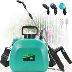 SYLSTAR Garden Sprayer 5L, Battery Powered Pressure Sprayer with 3 Mist Nozzles, USB Rechargeable Handle and Retractable Wand, Upgrade Electric Weed Spray & Water Spray with Adjustable Shoulder Strap