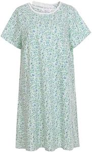 AVIIER 100% Cotton Hospital Gowns for Women Open Back Adaptive Clothing Nightgown Post Shoulder Surgery Patient Gown Green Flower L