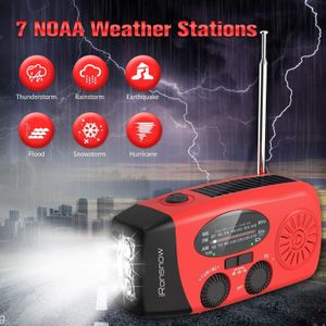 iRonsnow Solar Hand Crank Weather Radio – Portable NOAA AM/FM, LED, SOS, USB Charger, Red