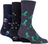 SOCK SHOP GENTLE GRIP Fun Feet Non-Binding Cotton Crew Socks 3 Pair Mens 6-11UK (Dinosaurs)