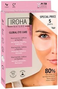 Iroha Nature-Parches Ojos Antiedad |Niacinamida, Cafeína y Péptidos |Reducción Arrugas, Líneas de Expresión, Bolsas y Ojeras|Hidratación con Ácido Hialurónico |Vegano y 100% Biodegradable |Pack 5 Ud