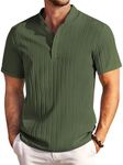 COOFANDY Mens Short Sleeve Henley Shirts Casual Summer Band Collar Beach Textured Shirt for Men ArmyGreen S
