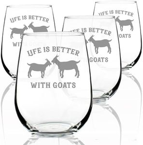 Life Is Better With Goats - Stemless Wine Glasses - Set of 4 - Funny Farm Animal Themed Decor and Gifts - Large 17 Ounce
