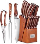 D.Perlla Knife Set, 16-Piece Kitchen Knife Set with Wooden Block, High Carbon Stainless Steel Knife Block Set with Carving Fork, Full Tang Design Triple-Rivet Handle, Cutlery Knife Set (Brown)