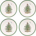 Spode Christmas Tree 10.5" Dinner Plate (Set of 4) - Festive Holiday Stoneware Plate with Christmas Tree & Green Borders, Microwave, Dishwasher, Freezer & Oven Safe - Holiday Tableware