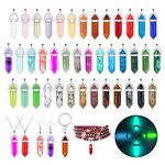 ROADPLUM 40Pcs Healing Crystal Pendants, Glow in the Dark Crystal Charms Gemstones Quartz Stone, Hexagonal Crystal Pointed Chakra, Natural Crystal Necklace Pendants for Jewelry Making with Storage Box