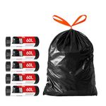 TARUNMO 50-60L Ultra Strong Bin Bags Heavy Duty,Red Drawstring Carrier Bag Storage for Home or Camp,Trash Bags 70x62cm Kitchen Large Black Binbags (20)