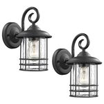 Emliviar 1-Light Outdoor Wall Lantern 2 Pack, Exterior Wall Lamp Light in Black Finish with Clear Seeded Glass -Twin Pack, OS-1803CW1