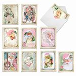 The Best Card Company Variety Pack of 10 Retro Christmas Greeting Cards with Envelopes, Humor Holiday Assortment for Men and Women (10 Designs, 1 Each) - Pink Kringle M6695XSB