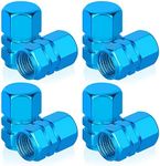 Light Blue Dust Caps for Car Tyres, PROUSKY 8 Pieces Aluminum Alloy Tyre Valve Dust Caps, Easy-grip Hexagon Car Tire Valve Stem Caps Black Valve Covers Replacement with O-ring Gasket for Cars Bike