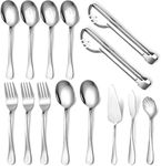 Keyoxy Stainless Steel Serving Utensil, 14 Pcs Catering Serving Utensils Set with Large Serving Spoon,Slotted Spoons,Serving Forks,Serving Tongs,Pie Server,Butter Knife for Parties,Kitchen,Buffet