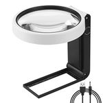 GIVEDOUA Large 4.35in Magnifying Glass 10X 30X with Light and Stand, Handheld Standing LED Illuminated Magnifier, Folding Reading Magnifying Glass with for Seniors Read, Cross Stitch, Map, Jewelry